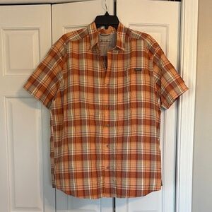 Eddie Bauer Orange and White Plaid Casual Shirt